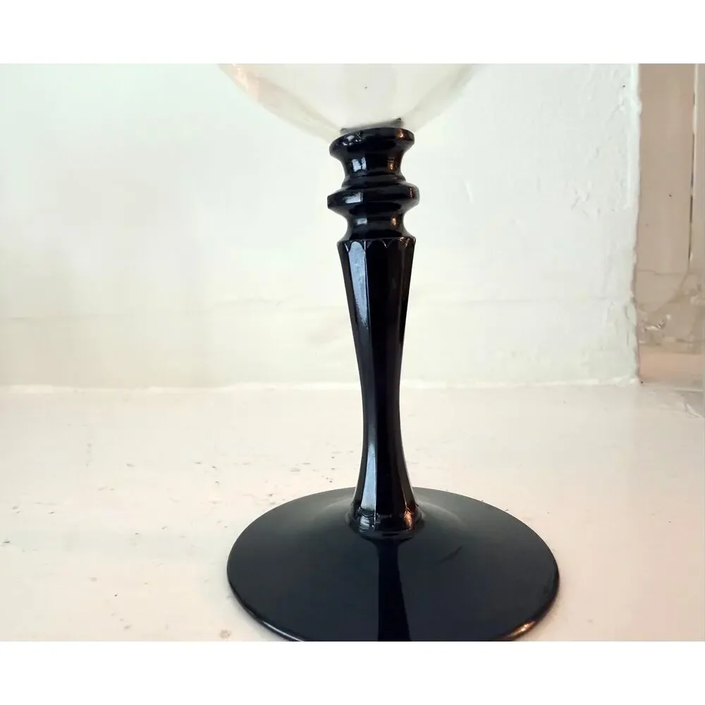 4 Vintage Black Stem Wine Goblets Set 4 Cocktail Coupes Elegant Deco Goth